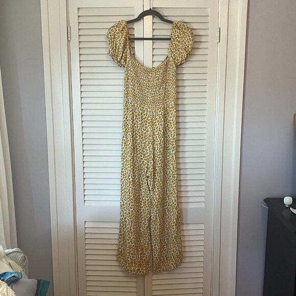 Faithfull The Brand Della Jumpsuit yellow floral cap sleeve 4 smocking small - Picture 3 of 12
